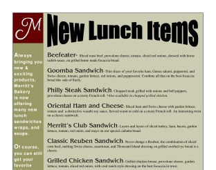 View Merritt's Bakery Lunch Menu