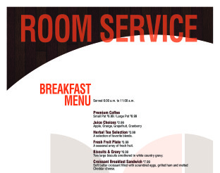 View Indigo Sky Hotel Room Service Menu