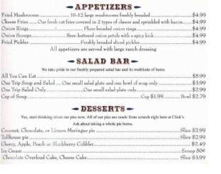 View Click's Steakhouse Menu