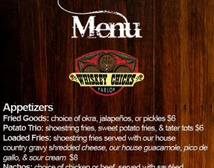 View Whiskey Chicks Menu