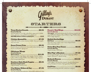 View Gilley's Durant Menu