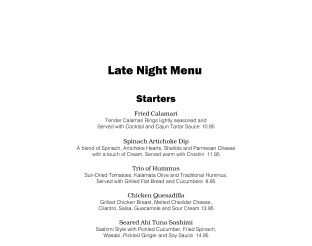 View Daily Grill Late Night Menu