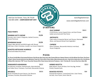 View East Village Bohemian Pizzeria Menu