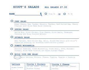 Scout Salad Menu