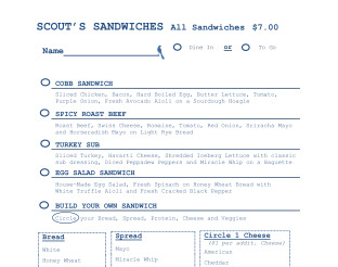 Scout Sandwich Menu