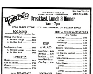 View Tumbleweed Grill Menu